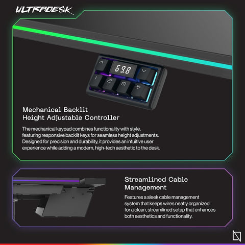 Navodesk APEX ULTRADESK, Electric Standing Desk with RGB Lighting (Black, 150 x 81 CM)