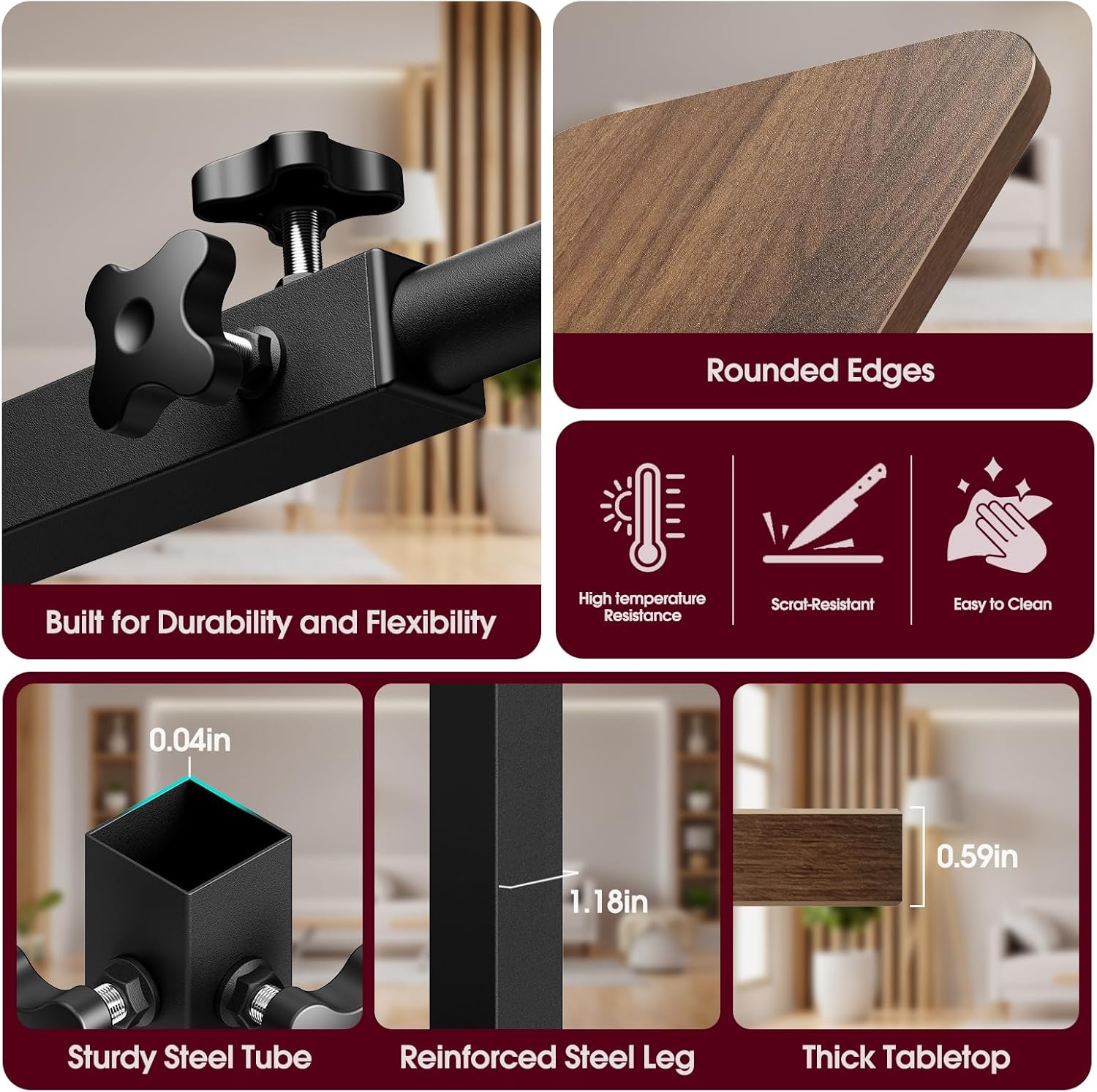 C-Shaped Adjustable Pedestal Side Table Night Stand with 360° Rotating Top