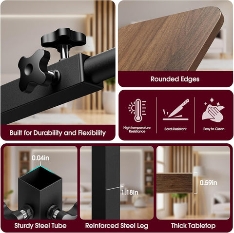 C-Shaped Adjustable Pedestal Side Table Night Stand with 360° Rotating Top