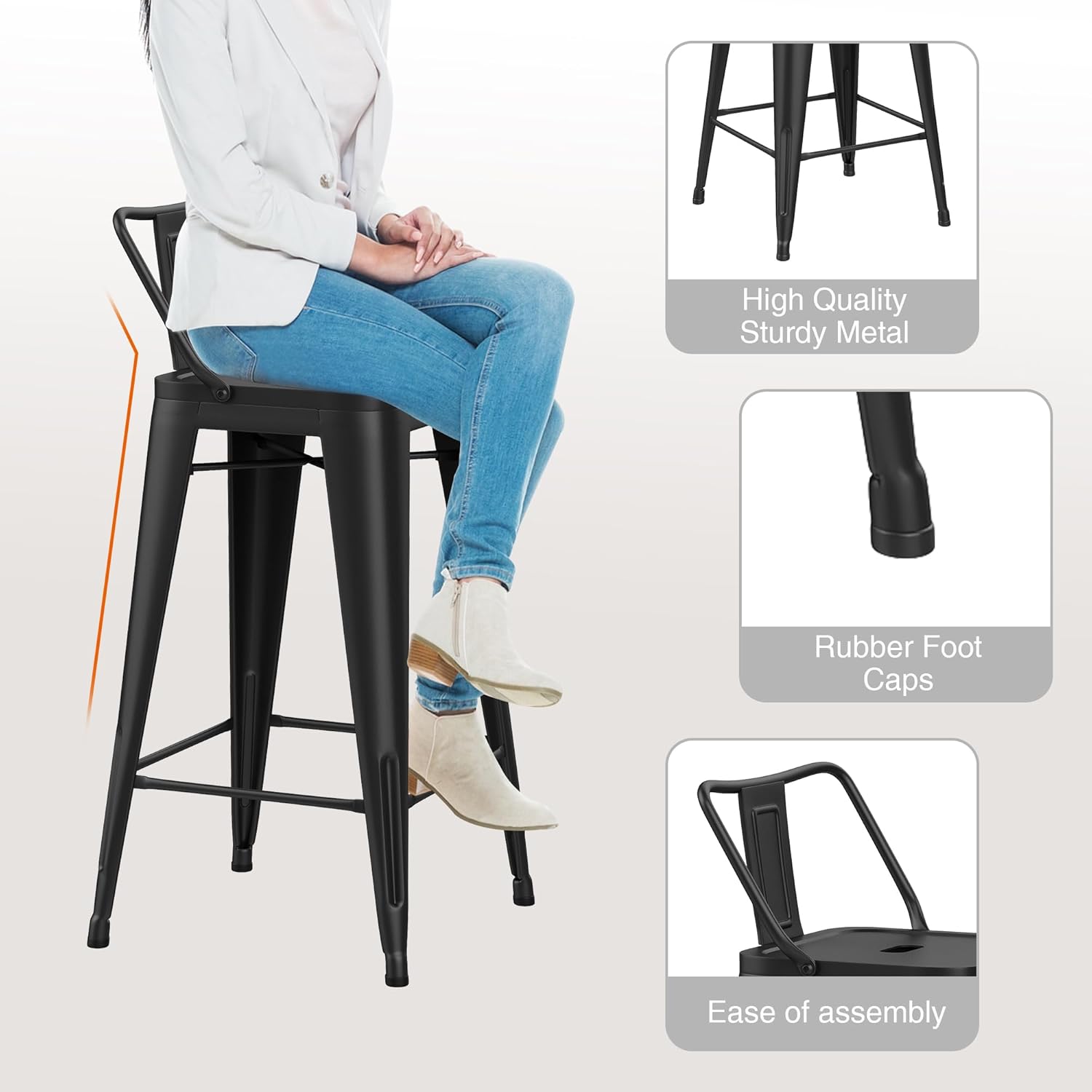 Olmecs Metal Bar Chair With Back Support High Chair (Black)