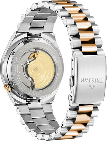 Tristar NJ Series Men's Automatic Watch Black Index Dial Rose Gold 2 Tone Bracelet Wrist Watch for Men