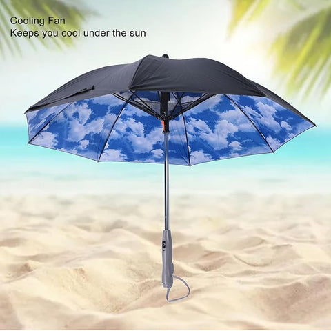 Olmecs Umbrella with Fan and Mist Spray, USB Rechargeable Windproof Sun Umbrella with 8 Rib