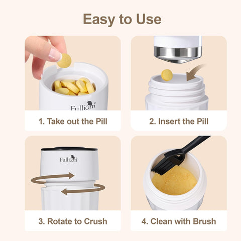 Fullicon Pill Crusher Stainless Steel, 2 in 1 Pill Grinder for Fine Powder. Portable Tablet Crusher