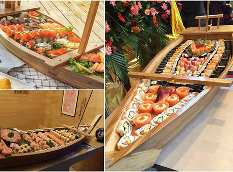 Olmecs Wooden Sushi Boat Serving Tray, 31.5 inch Sushi Plate for Restaurant