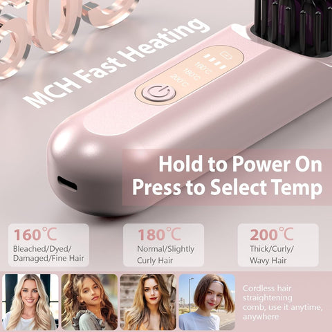 Rechargeable Mini Cordless Straightener, Portable Heated Brush