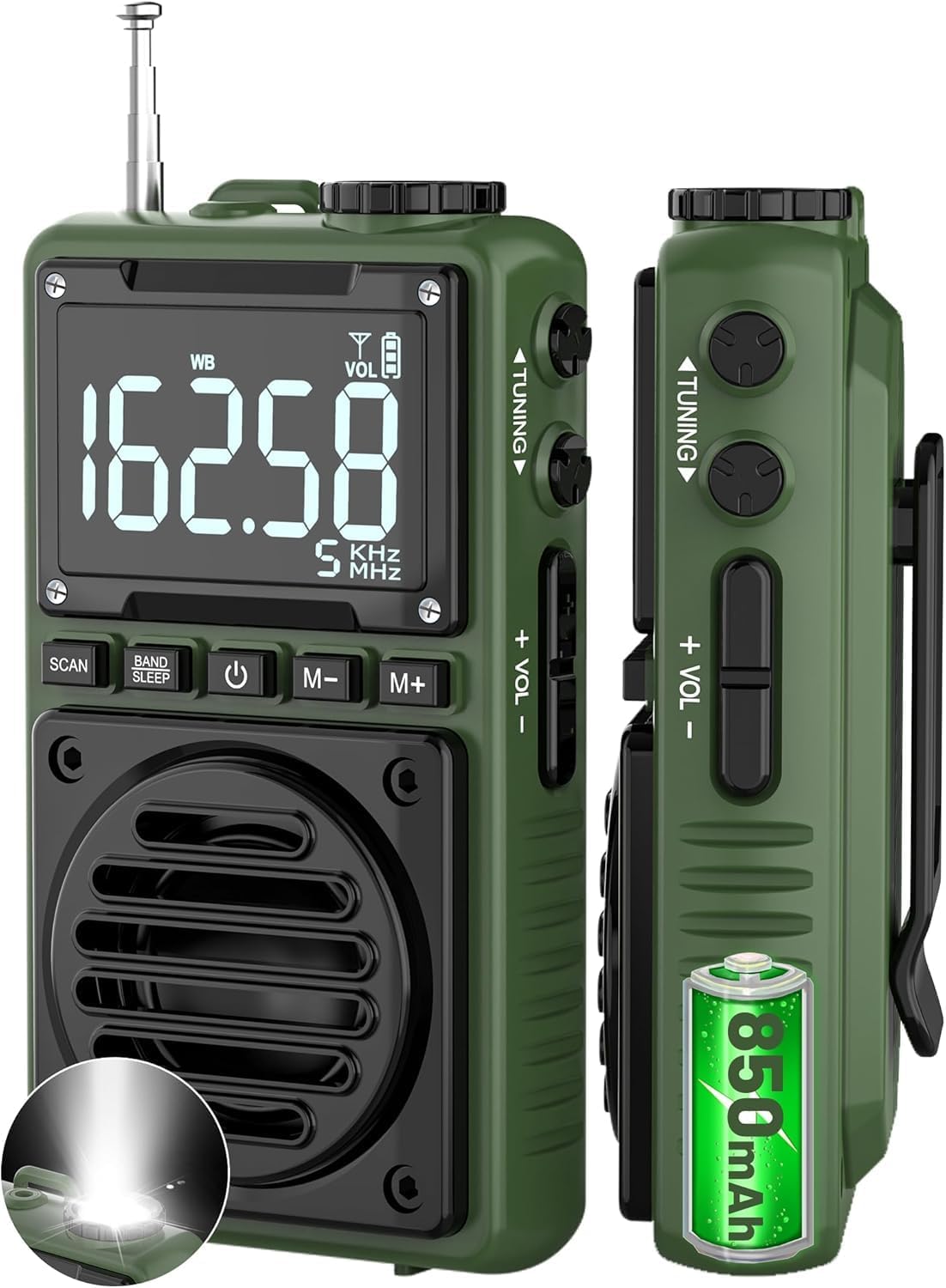 Digital AM FM Weather Band Radio with Flashlight,850mAh Rechargeable P ...