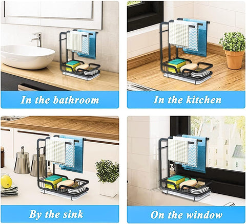 Kitchen Sink Caddy Sponge Holder with Dish cloth Drying Rack