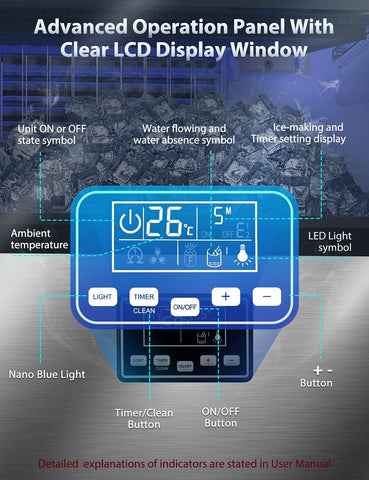 Ice Maker Commercial Machine Self Clean, 44 Cubes per Batch in 11-18 Minutes 100KG/24H,15KG Storage Bin, Advanced LCD Panel w/Clear Indicators, Freestanding for Restaurant/Home/Food Truck Use
