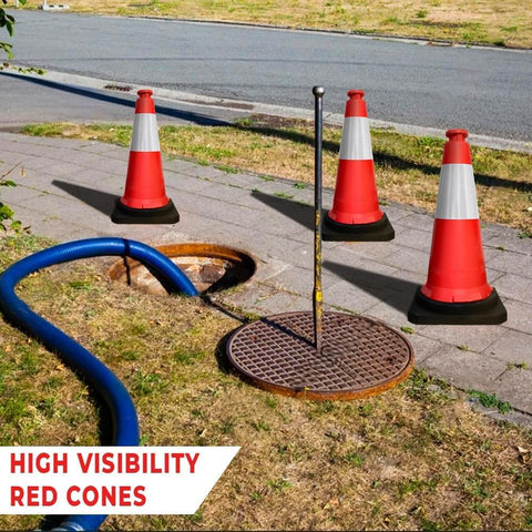 Olmecs 75 CM Road Safety Reflective Traffic Portable Wind Resistant Traffic Cone with Black Base (2 Cones)