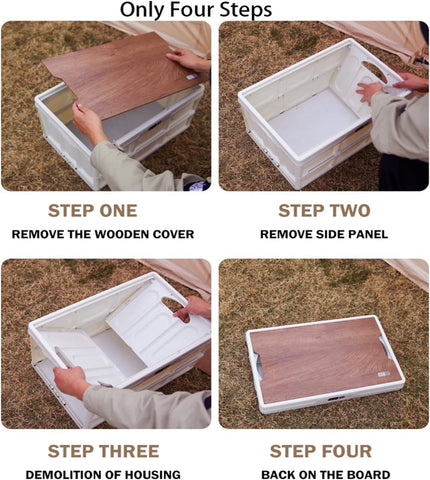 Foldable Plastic Storage Box 20L, Wooden Cover, Thickened Outdoor Foldable Storage Box