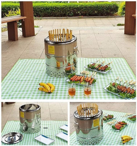 Olmecs Portable BBQ Machine Smokeless Charcoal Grill Stove Stainless Steel Roast Chicken Grill For Camping Picnics 28 Stick