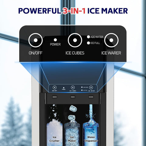 3 in 1 Water Dispenser with Ice Maker, Nugget Ice Maker Countertop, Bullet & Crushed Ice