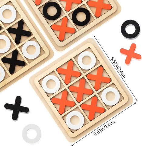 12 Pcs Wooden Tic Tac Toe Game Mini Family Board Games Classical Puzzle Game XO ((14 x 14 cm)