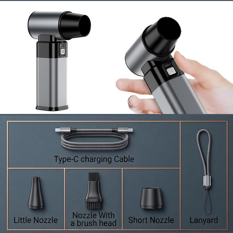 Portable Air Duster, Rechargeable Electric Air dust Blower for Car, Home, Keyboard, Office, Turbo Powerful Handheld Super Jet Fan, High Pressure Dust Cleaner (Black-Grey)