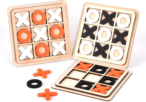 12 Pcs Wooden Tic Tac Toe Game Mini Family Board Games Classical Puzzle Game XO ((14 x 14 cm)