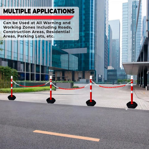 Olmecs Portable 100CM Delineator Post Cones with Weighted Base | Safety Demountable Reflective Traffic Delineator Warning Post for Parking Lot with Sign Board Attachable Socket (2Pc Red with Chain)