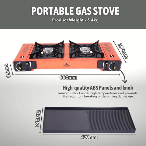 Procamp FlameKraft | Double Burner Camping Stove with Non-Stick Cast Aluminum Griddle