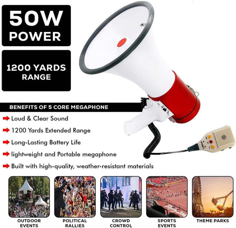 Professional 50W Portable Handheld Megaphone with Siren