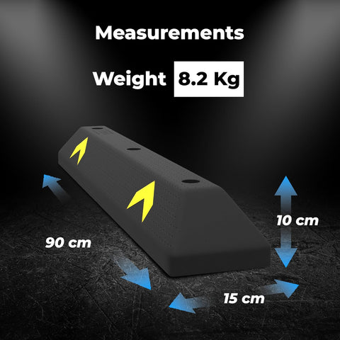 Olmecs  Parking Wheel Stop 90 CM Black | PVC Heavy Duty Parking Curbs with Yellow Reflector