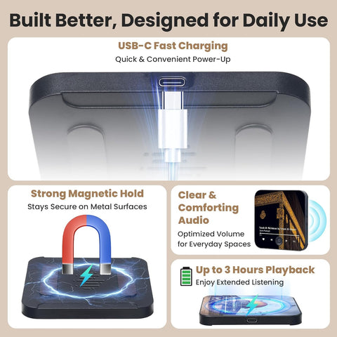 Quran Magnet Speaker for Fridge - Preloaded Surah Audio Player with Islamic Recitations