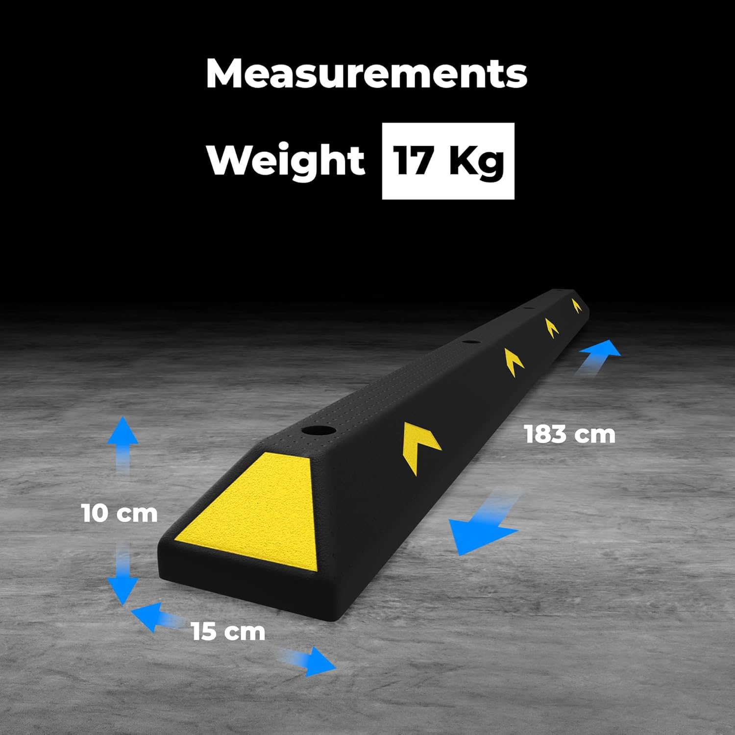 Olmecs Parking Wheel Stop 183CM Black | PVC Heavy Duty Parking Curbs with Yellow Reflector
