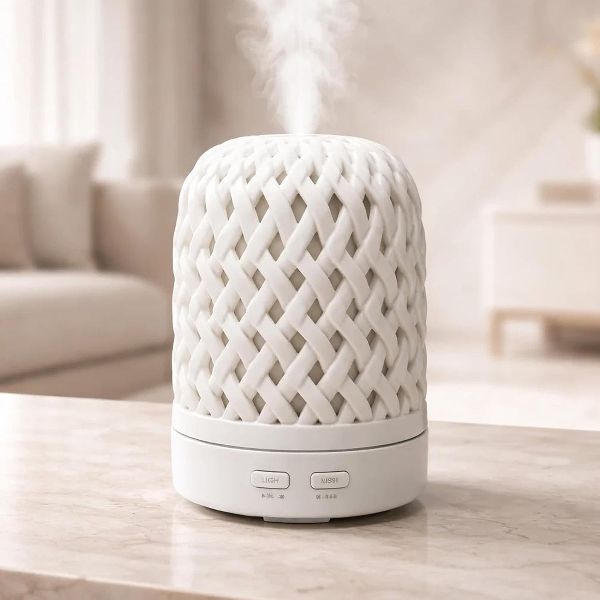 Flame Effect, Ultrasonic Aroma Diffuser with Warm LED  Essential Oil Humidifier, Quiet Mist Air Freshener-White