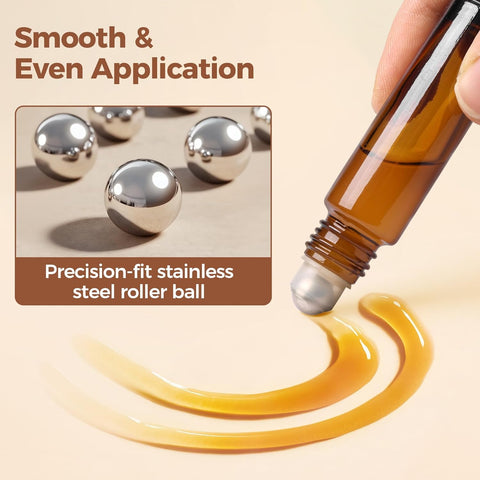 Willow Set of 24, 10ml / 5ml Amber Glass Bottles with Stainless Steel Roller Balls