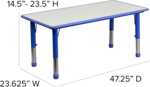 Rectangular Blue Plastic Height Adjustable Activity Table Set with 4 Chairs for Kids Ages 2-6