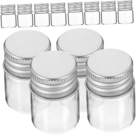 Willow Set of 12 Mini Wide Mouth Glass Bottles 5 ml Empty Decorative Glass Bottles with Aluminium Screw Cap