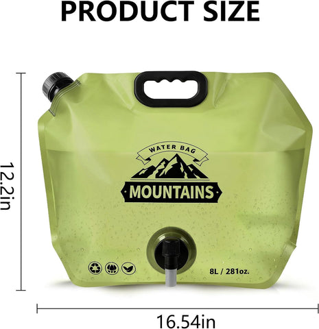 Collapsible Water Storage Bag 8L, BPA Free Foldable Water Container with Faucet Spigot