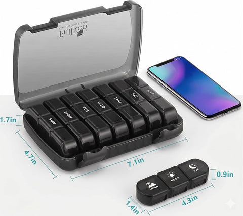 Fullicon Portable Travel Medicine Organizer 3 Time 7 Day