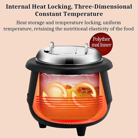 Royal Best  10 L Large Capacity Soup Kettle Warmer, with Stainless Steel Hinged Lid Commercial Restaurant Soup Warmer Pot