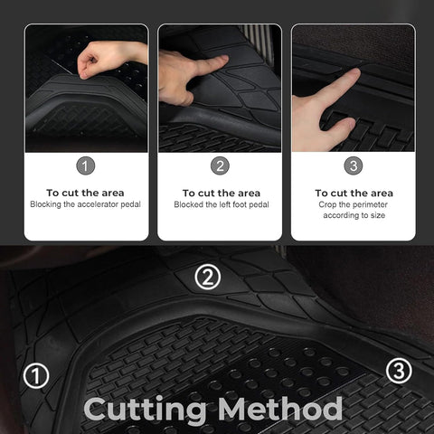 Premium Rubber Car Foot Mats, 71x50.5cm 3 Pcs Set, Anti-Slip Waterproof with Cargo Liner