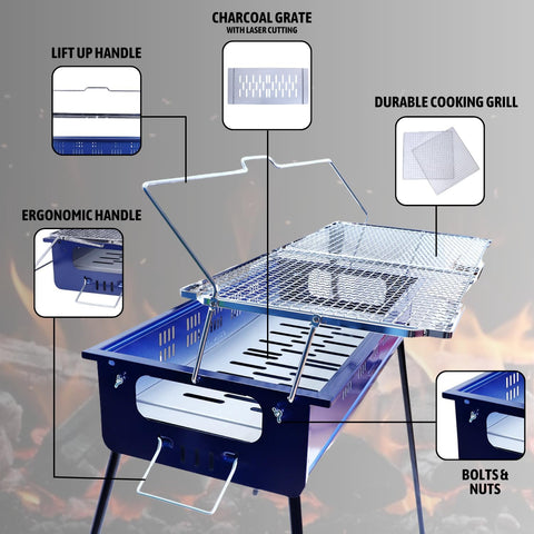 Procamp | MADE IN JAPAN | Charcoal Barbecue with Liftable Grill - Rust Resistant Portable BBQ Grill
