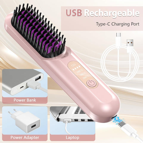 Rechargeable Mini Cordless Straightener, Portable Heated Brush