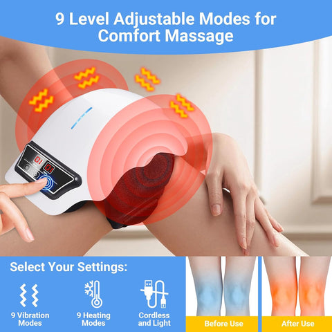 Cordless Knee Massager with 9 Level Heat, Vibration, & Massage Therapy