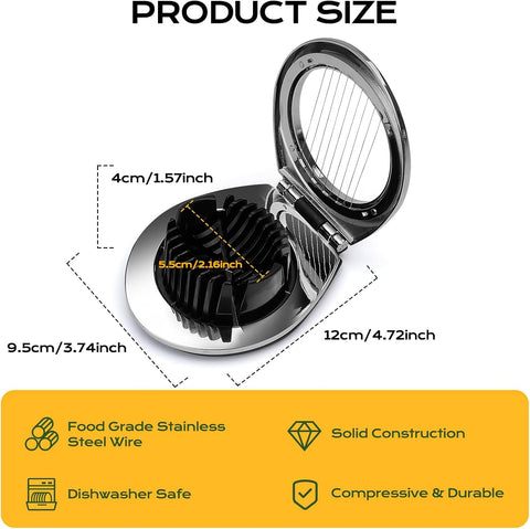 Egg Slicer for Hard Boiled Eggs, Egg Cutter Heavy Duty for Strawberry Fruit Garnish Slicer, Stainless Steel Wire with 3 Slicing Styles