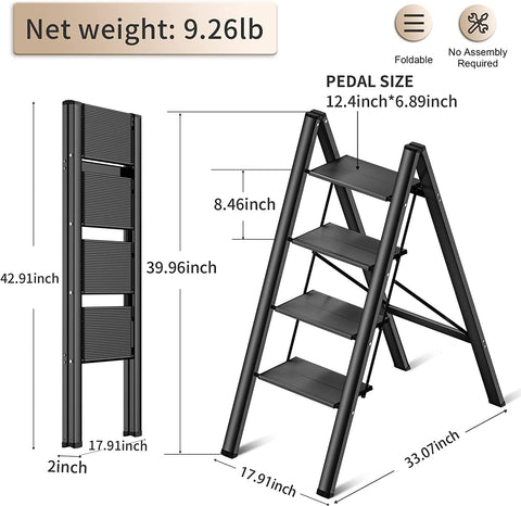 Olmecs 4 Step Ladder Aluminum Folding Step, Stool with Anti-Slip Sturdy and Wide Pedal (Copy) (Copy)