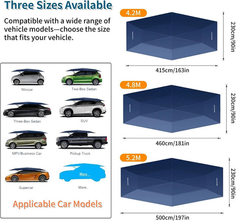 Fully Automatic Car Umbrella for Roof with Remote, 4.2m/4.8m/5.2m Universal Car Tent with Bracket