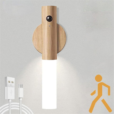 Indoor LED Night Light with Motion Sensor Wooden Wall Light Magnetic USB - Olmecs