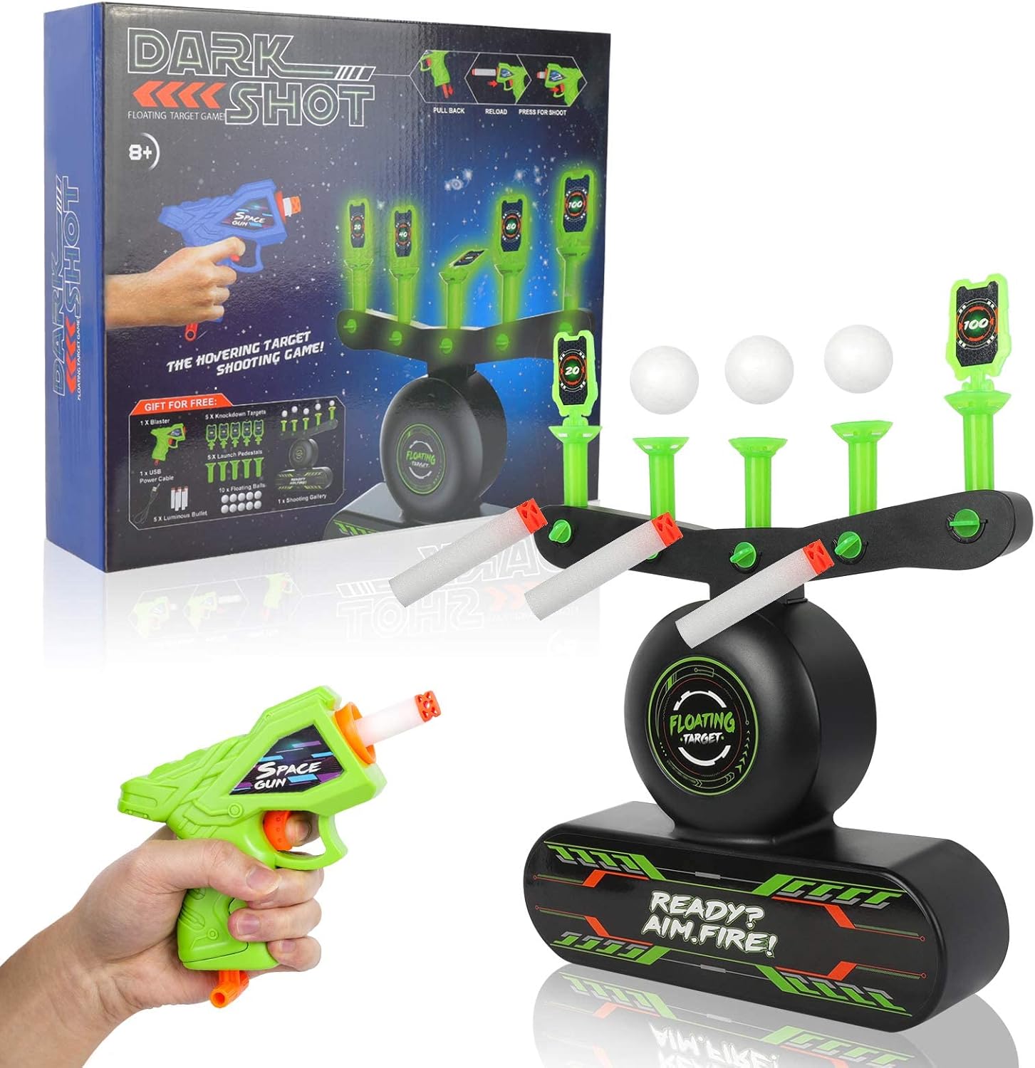 Glow in The Dark Luminous Electric Floating Target Practice Hover Ball Shooting Game for Kids with Foam Bullets