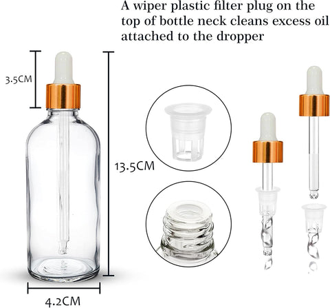 Willow 30/ 50/ 100 ml Clear Round Empty Glass Bottle + Glass Dropper + Gold Ring + White Silicone Teat (12pc Pack)