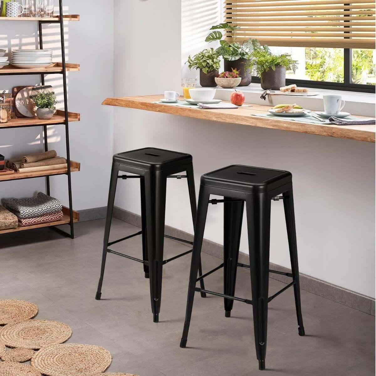 Olmecs Metal Stackable Bar-Home Kitchen Stool - Black