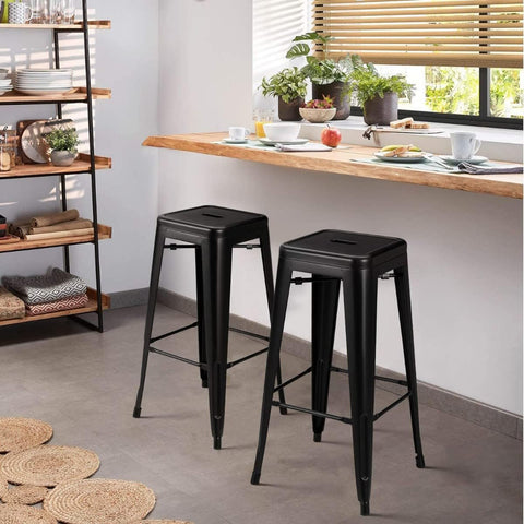 Olmecs Metal Stackable Bar-Home Kitchen Stool - Black