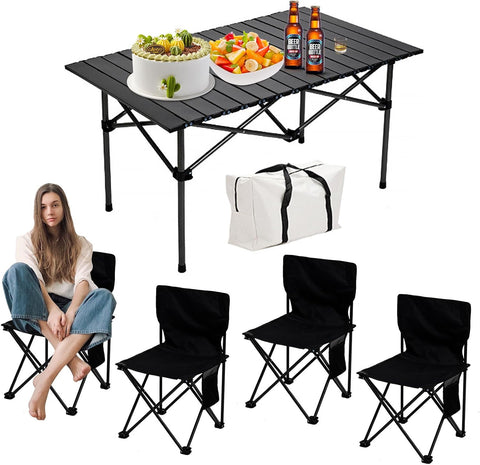 Collapsible Picnic Side Table with 4 Chairs and Carrying Bag - Perfect for Outdoor