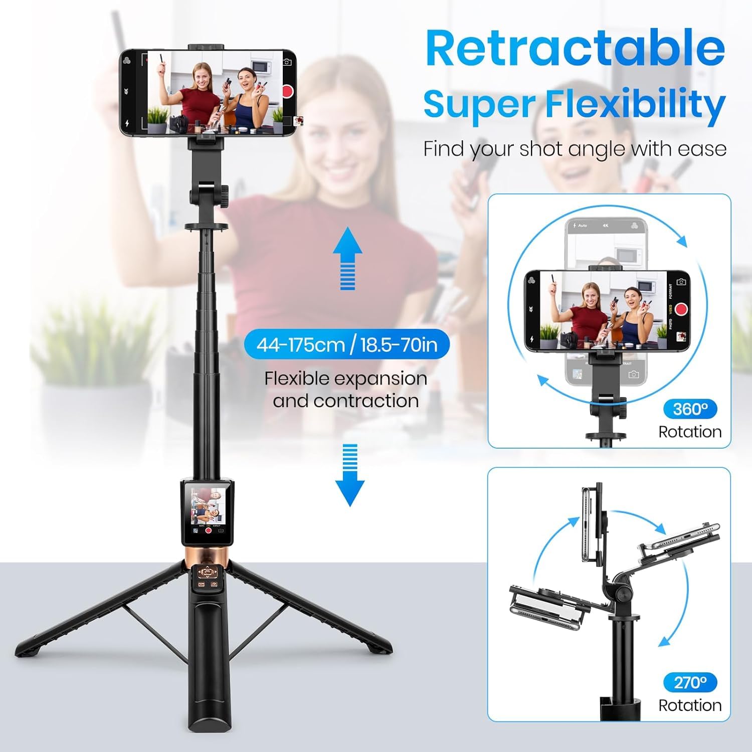 Cl-07 New Selfie Stick With Fill Light Extendable Selfie Stick Tripod for Phone with Display Screen and Remote Control