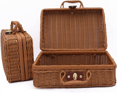 Picnic Basket Suitcase Woven Storage Basket Rattan Storage Case