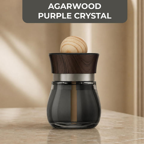 Black Odoor Aroma Diffuser Air Freshener, Premium Essential Oil Fragrance, Long Lasting Scent, Glass Bottle with Natural Wood Top - AGARWOOD PURPLE CRYSTAL