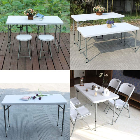 Olmecs Portable Plastic Folding Table SZK180/120 Wood Design 120 * 60cm for 4 person (white1)
