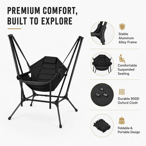 Folding Hammock Camping Swing Chair with Stand – Portable Hanging Swing Chair for Adults